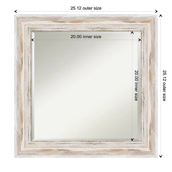 The Gray Barn Wilset Square White Wash Wall Mirror, 25 x 25 - 25.12 x 25.12 x 1.971 Inches Deep