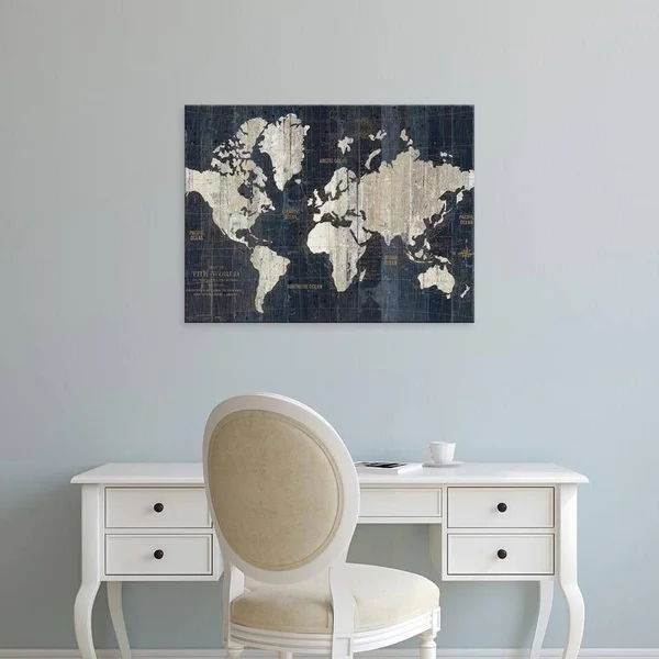 Easy Art Prints Wild Apple's 'Old World Map Blue Crop' Premium Canvas Art - 12 x 16 - Brazilian Barnwood Frame