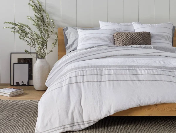 Coyuchi Rippled Stripe Organic Sham - Ivory with Black, Standard