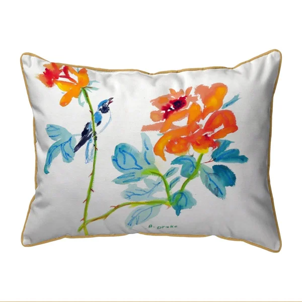 Betsy Drake Bird & Roses Extra Large Zippered Pillow 20x24 ZP490 - 22" x 22"
