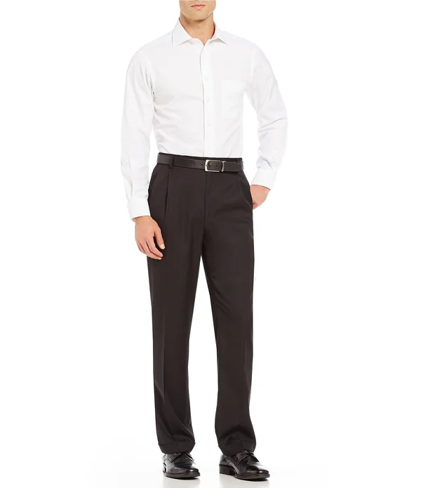 Roundtree Yorke TravelSmart Luxury Gabardine Ultimate Comfort Classic Fit Pleat Front Non-Iron Dress Pants - 40 34