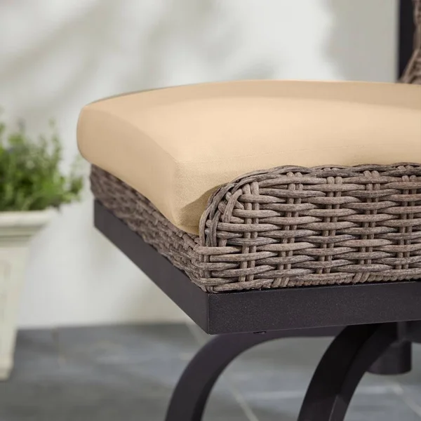 Home Decorators Collection Hazelhurst Brown Wicker Outdoor Patio Swivel High Dining Chairs with Sunbrella Beige Tan Cushions (2
