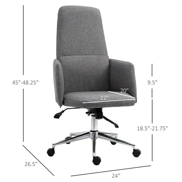 Vinsetto High Back Office Computer Chair with Breathable Fabric, Padded ARMREST, and Swivel Wheels - Grey