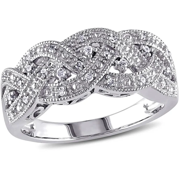 1/8 Carat T.W. Diamond Sterling Silver Braid Ring, Size: 6, White