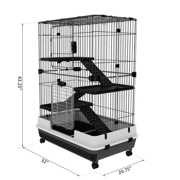 PawHut 43x22H Ferret House Habitat - Black and White