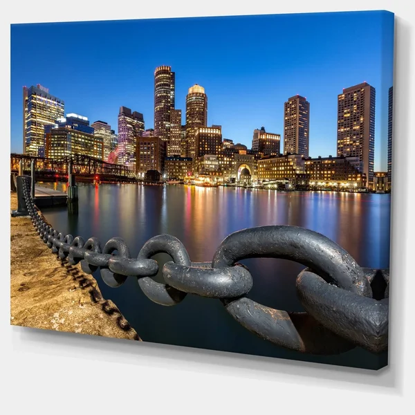 Design Art Boston Skyline at Dusk Photographic Print on Wrapped Canvas