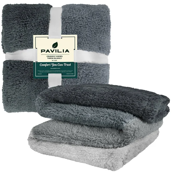 Sherpa Fleece Ombre Throw Blanket Charcoal Grey - 60x22 x 80x22