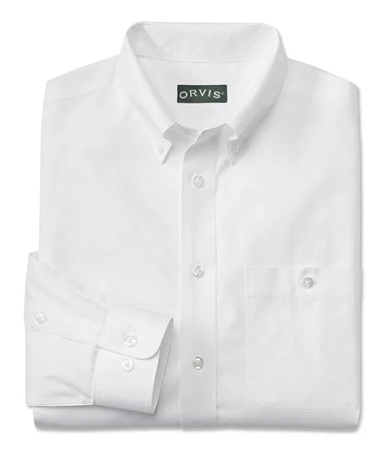 Men's Pure Cotton Wrinkle-Free Pinpoint Oxford Long-Sleeved Shirt - White, Size Large, Orvis