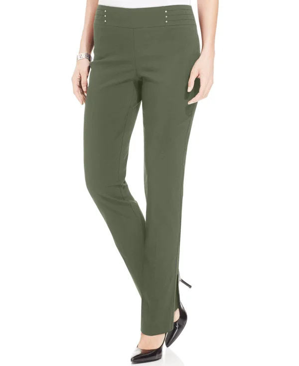 Jm Collection Studded Pull-On Tummy Control Pants, Regular and Short Lengths, Created for Macy&s - Olive Sprig