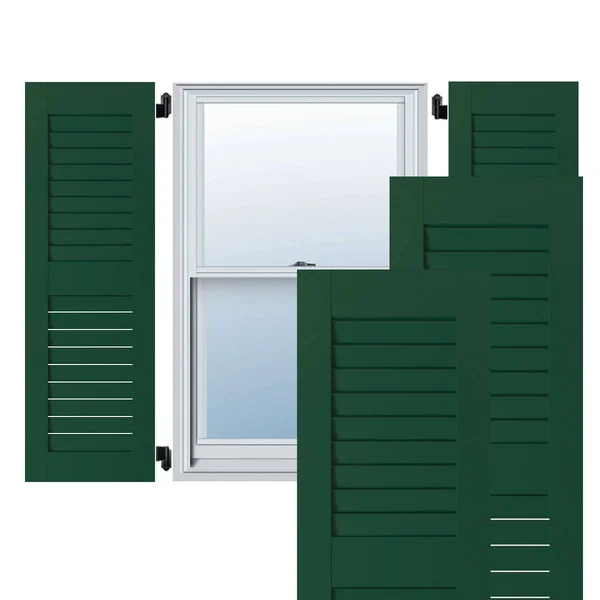 Ekena Millwork 15 in. x 26 in. Exterior Real Wood Sapele Mahogany Louvered Shutters Pair Chrome Green