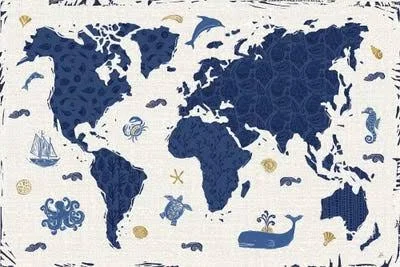 Daphne Brissonnet Large 3-Piece Canvas Print - Primitive Sea II ( Maps > World Map Art art)