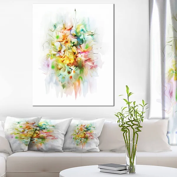 Design Art &Yellow Watercolor Flowers& 4 Piece Painting Print on Wrapped Canvas Set