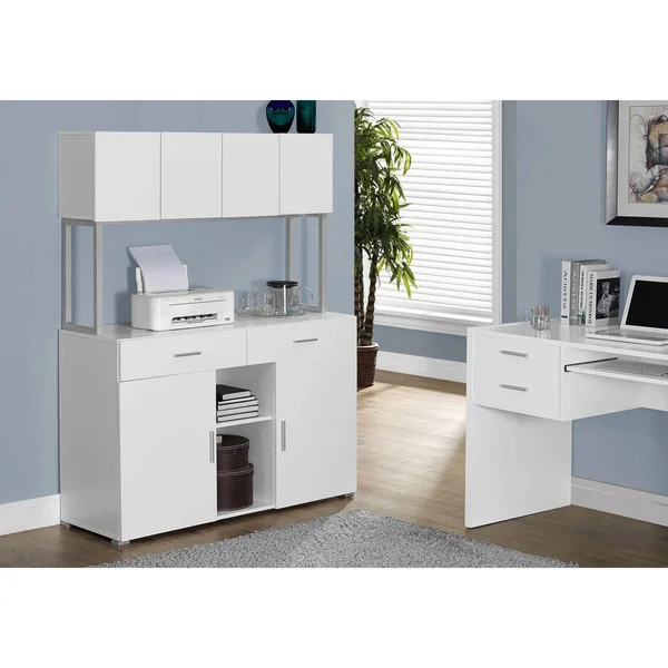 Offex Contemporary 48x22L HollowCore OfficeStorage Credenza-White/Silver - White, Silver - Legal, 47.25" x 16.25" x 60"