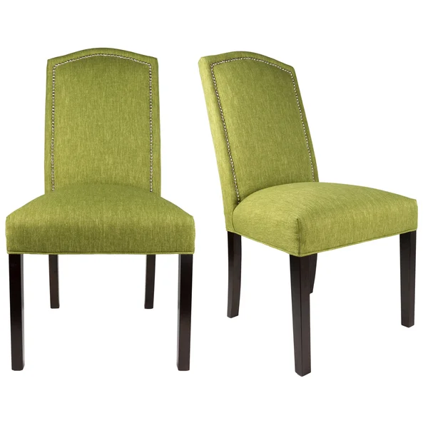 Sole Designs SL2008 Collection Camelback Upholstered Armless Dining Chair with Nailhead Trim and Spring Seating - Set of 2, Gree