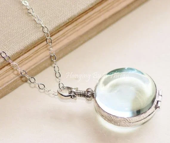 Solid Sterling Silver Round Locket, Double Sided Clear Glass Locket, Bubble Locket, Keepsake, Heirloom, Large Round Locket Necklace, G