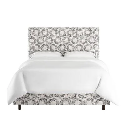 Upholstered Low Profile Standard Bed Wayfair Custom Upholstery Size: Queen, Body Fabric: Pen Medallion Yellow Blue OGA, Nailhead