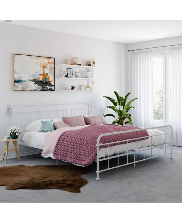 EveryRoom Belmont King Metal Bed Frame in White
