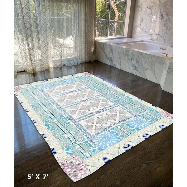 Quilted Sun 5x7 Indoor Dobby Rug with Non-Skid Mat by Amrita Sen Cream