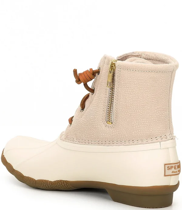Women's Sperry Saltwater Serpent Leather Duck Boot Black, Size 6M