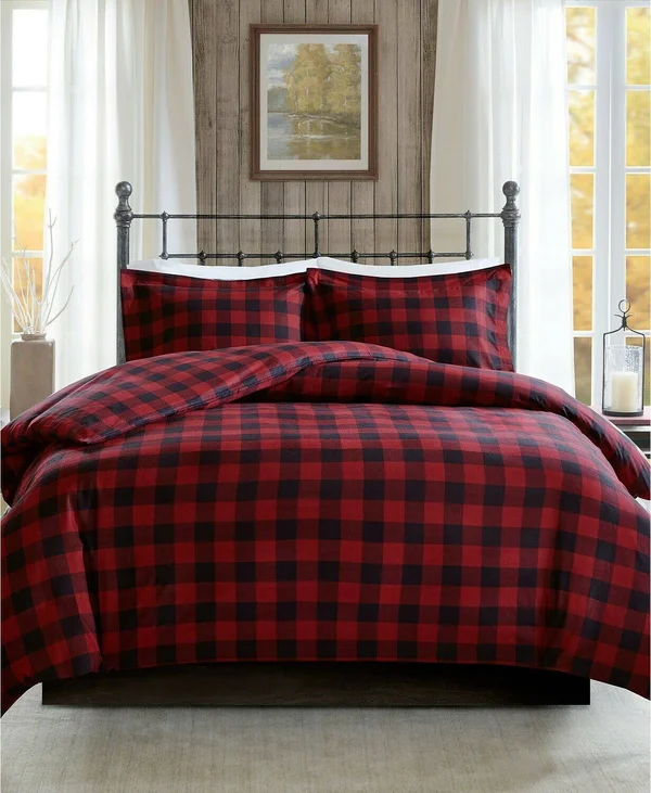 Woolrich - Flannel Check Print Cotton Duvet Cover Set - Black/Red - King/Cal King