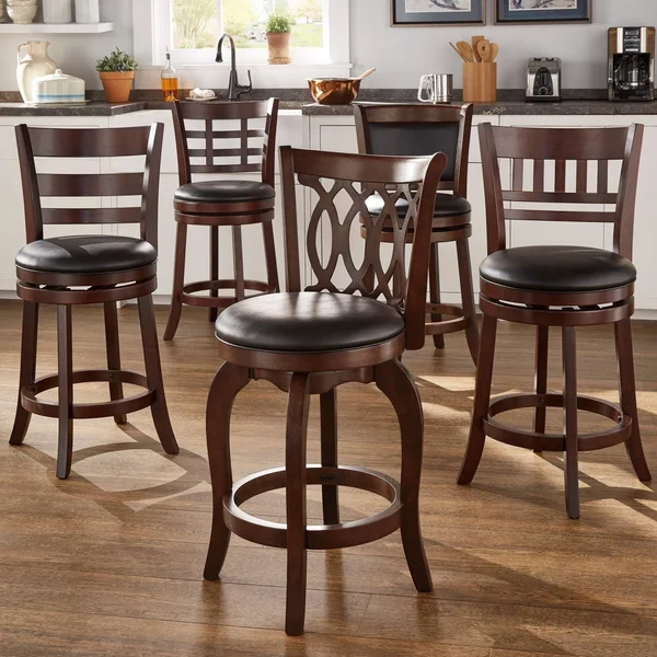 Inspire Q Verona Cherry Swivel 24-Inch High Back Counter Height Stool by Classic - Black Lattice