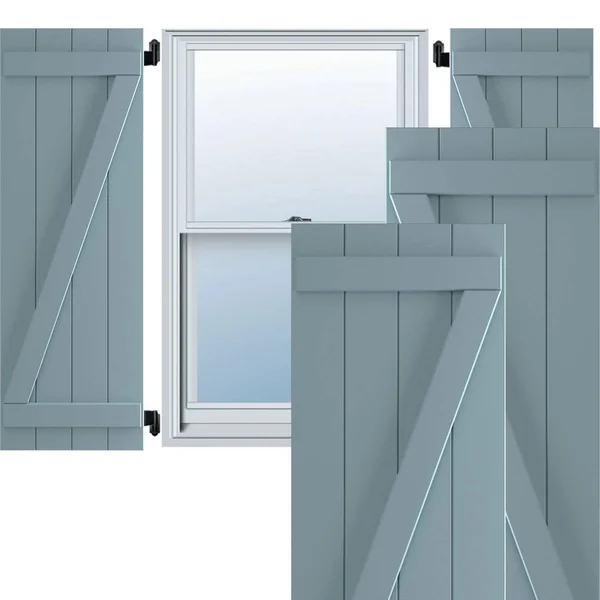 Ekena Millwork 21-1/2x22 x 38x22 True Fit PVC Four Board Joined Board and Batten Shutters w/Z-Bar, Peaceful Blue (Per Pair)
