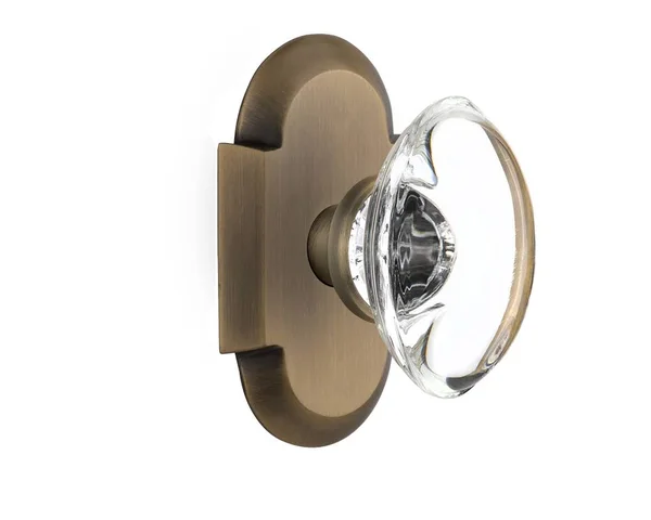 Nostalgic Warehouse 713026 Cottage Plate Single Dummy Oval Clear Crystal Glass Door Knob, Antique Brass