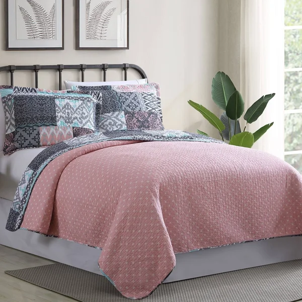 100% Cotton 3 Piece Printed Reversible Quilt Set - Sylvia King