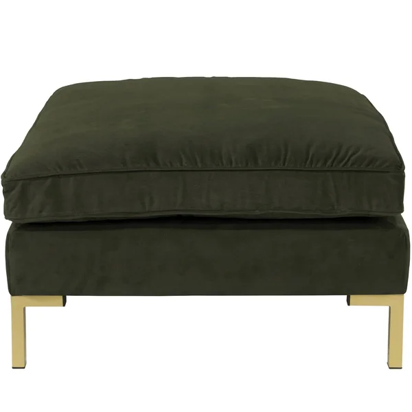 Alexis Pillowtop Ottoman with Brass Metal Y-Legs Dark Green Velvet - Skyline Furniture