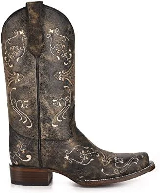 Corral Womens Brown Crackle/Bone Embroidery Boots