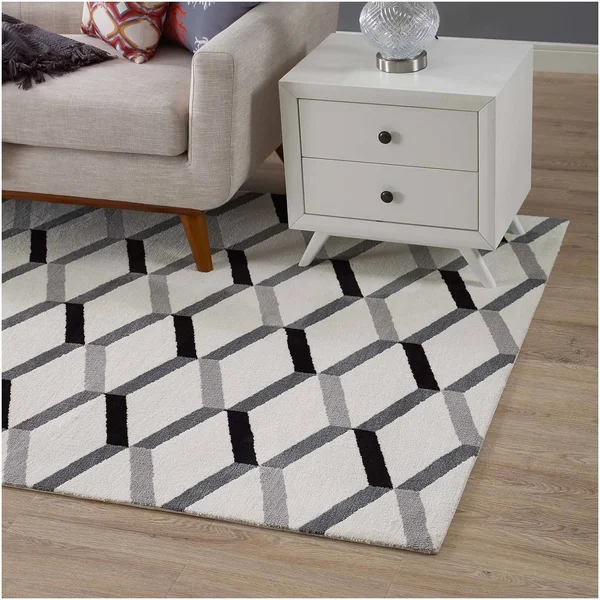 Modway Sigrun Geometric Chevron 8x10 Area Rug - Black and White