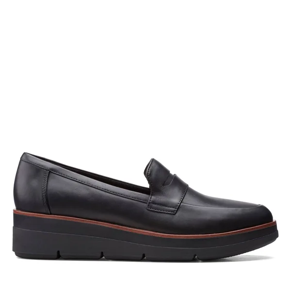 Clarks Shaylin Step Wedge Penny Loafer - Size 10 in Black Leather at Nordstrom