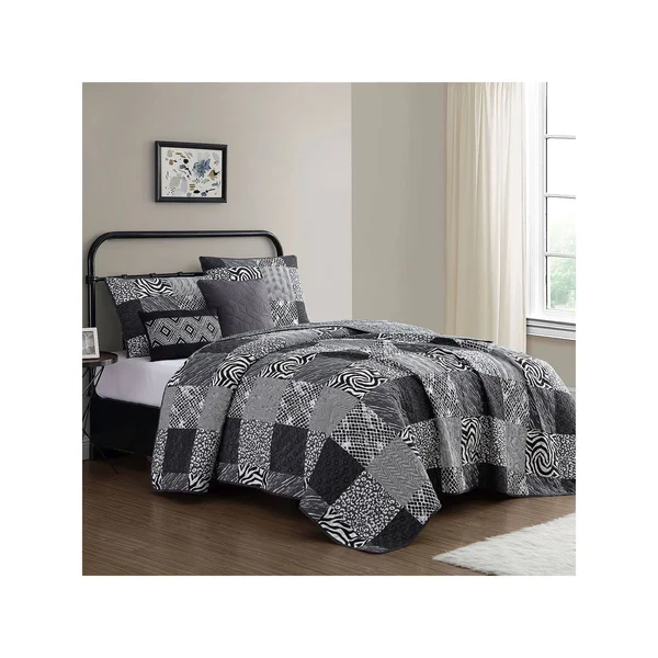 Lola Ziva Animal Printed Patchwork Quilt Set - Size: Twin, Black