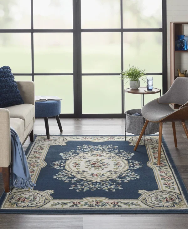 Nourison ABS1 Aubusson Navy Area Rug- 2&2x22 x 7&6x22