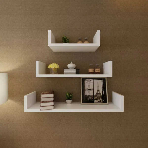 vidaXL 3 Green MDF U-Shaped Floating Wall Display Shelves Book/DVD Storage
