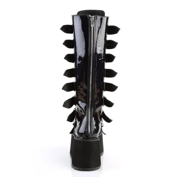 Demonia Women's Damned 318 Knee-High Platform Buckle Boot, Size: 8, Black Velvet