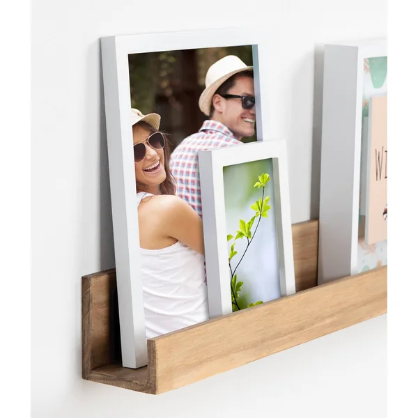 Kate and Laurel Levie Modern Floating Wall Shelf Picture Frame Holder Ledge, Dark Walnut Brown