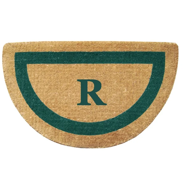 Nedia Home 02057R Single Picture - Green Frame 22 x 36 in. Half Round Heavy Duty Coir Doormat - Monogrammed R