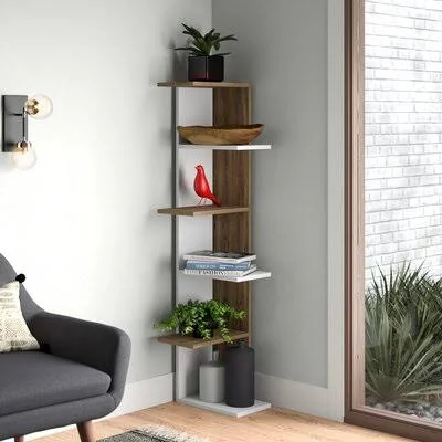 Maegan 55.51&& H x 14.57&& W Corner Bookcase Wrought Studio Color (Body/Front or Cubby): White/Light Walnut