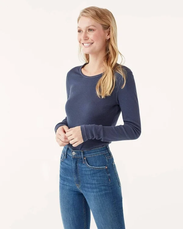 Splendid Women's Classic Long Sleeve Crew Navy