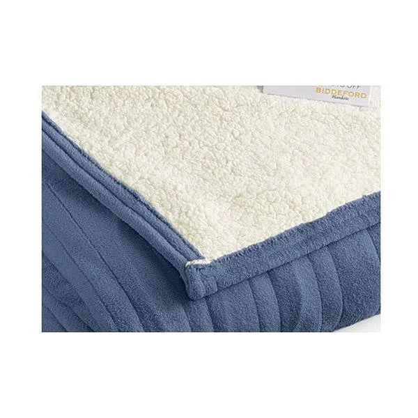 Pure Warmth Microplush Sherpa Electric Heated Blanket King Denim, Blue