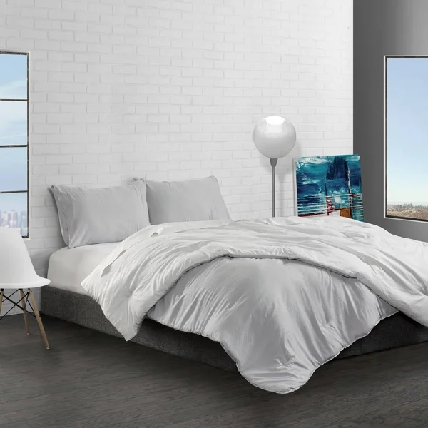 Reversible Brushed Microfiber Plush Down-Alt Comforter 3 Piece Set White/Platinum, King