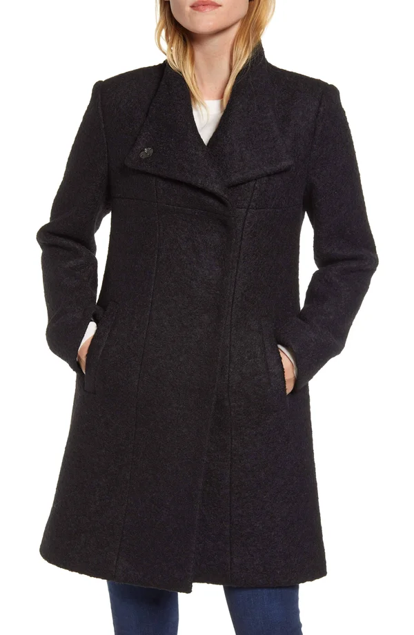 Women's Kenneth Cole New York Wool Blend Boucle Coat 5705547 - X-Small, Black