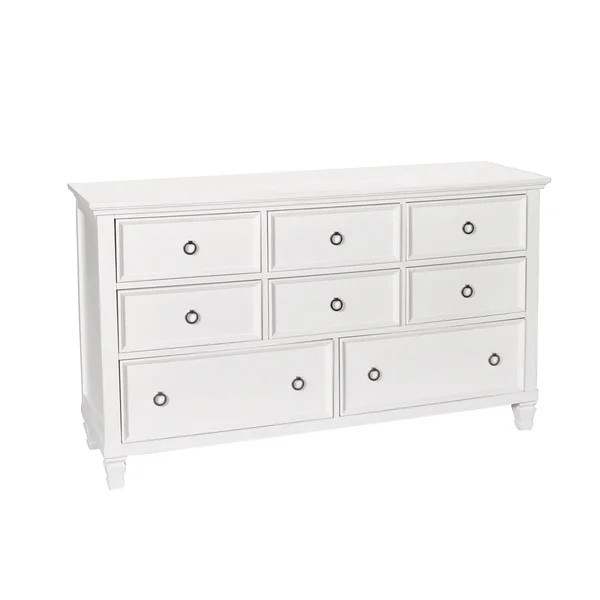 8 Drawer Wooden Dresser with Ring Pulls and Tapered Feet, White