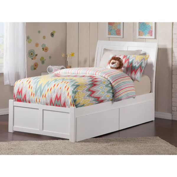 Atlantic Portland Twin Bed Flat Panel Footboard 2 Urban Bed Drawers White