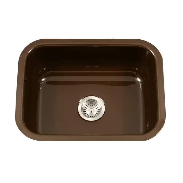 Houzer PCS-2500 Porcela Series Porcelain Enamel Steel Undermount Single Bowl Kitchen Sink, Espresso
