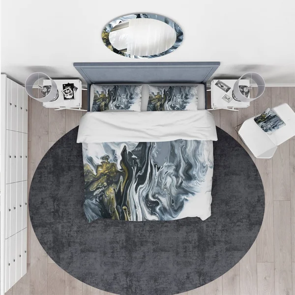 Designart &White, Grey and White Marble Acrylic& Mid-Century Modern Bedding Set - Duvet Cover & Shams - Twin Cover + 1 Sham