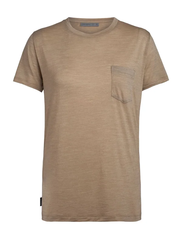 Icebreaker Women's Nature Dye Drayden SS Pocket Crewe - Large - Almond