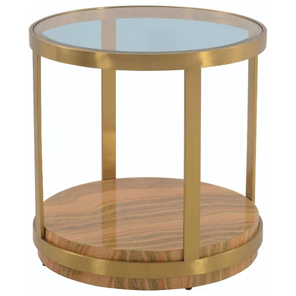 Armen Living Hattie Glass Top End Table with Brushed Gold Legs