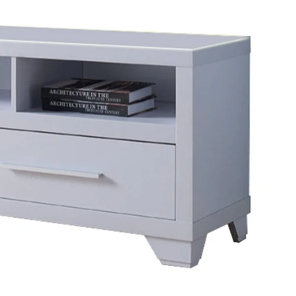 Benzara Wooden TV Stand with 2 Drawers & 3 Open Shelves, White, 60 x 15.25 x 21.75